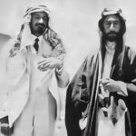 Emir Feisal I (right) and Chaim Weizmann (also wearing Arab dress as a sign of friendship) in Syria. At this time, Feisal was living in Syria.
